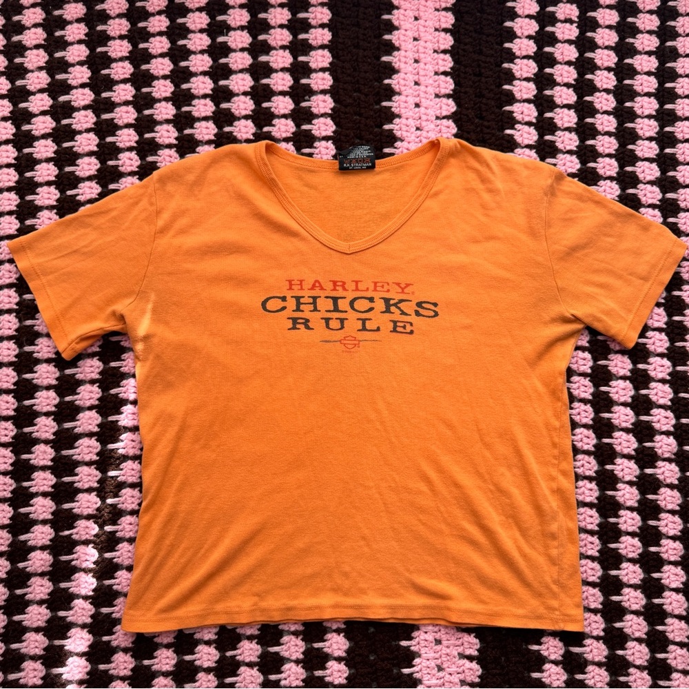 2000s “Harley Chicks Rule” Harley Davidson Orange T-Shirt